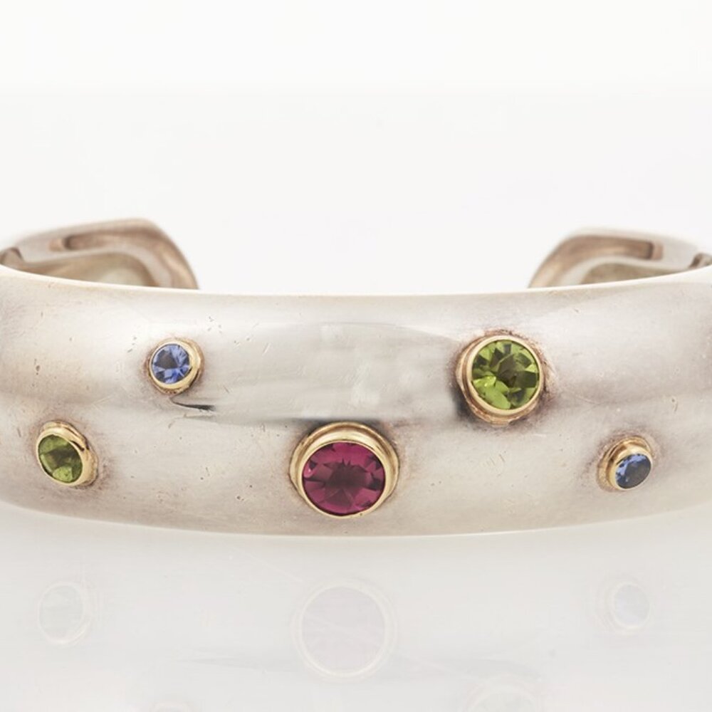 Tiffany & Co ETOILE Cuff Bracelet Cabochon Cut 18K Gold O/L Sterling Silver VTG